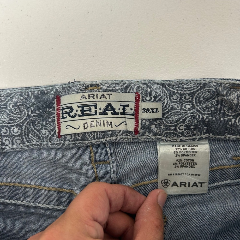 Ariat REAL Denim Jeans Womens 29XL Blue Bootcut Embroidered Pockets 32x36 * - Picture 3 of 13